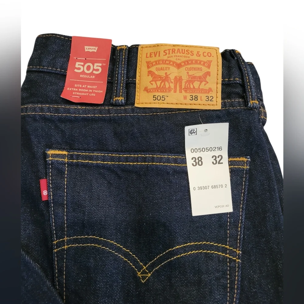 Levi's 505 Jeans Blank Red Tab NWT Men's 38X32 Regular Straight Leg Blue Denim